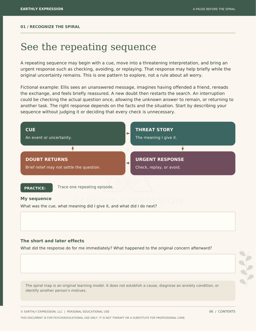 Sample page 6 of A Pause Before the Spiral. A text version follows the preview.